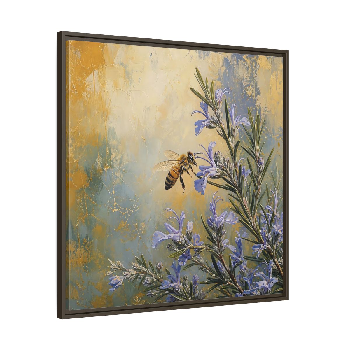 Main Mockup. Nature Honey Bee Blue Gold Bee shown as stretched canvas wall art