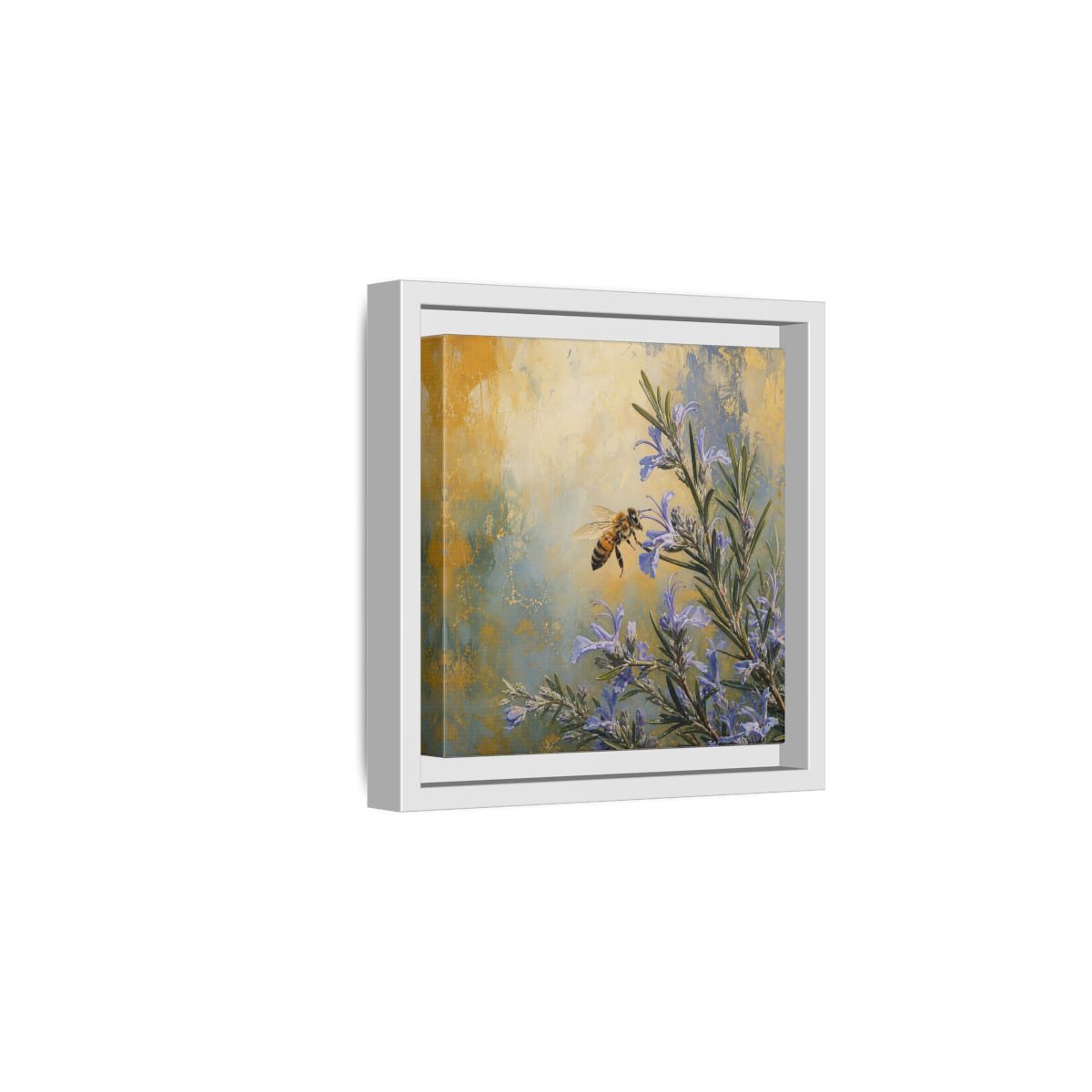 Side Mockup 1. Nature Honey Bee Blue Gold Bee shown as stretched canvas wall art