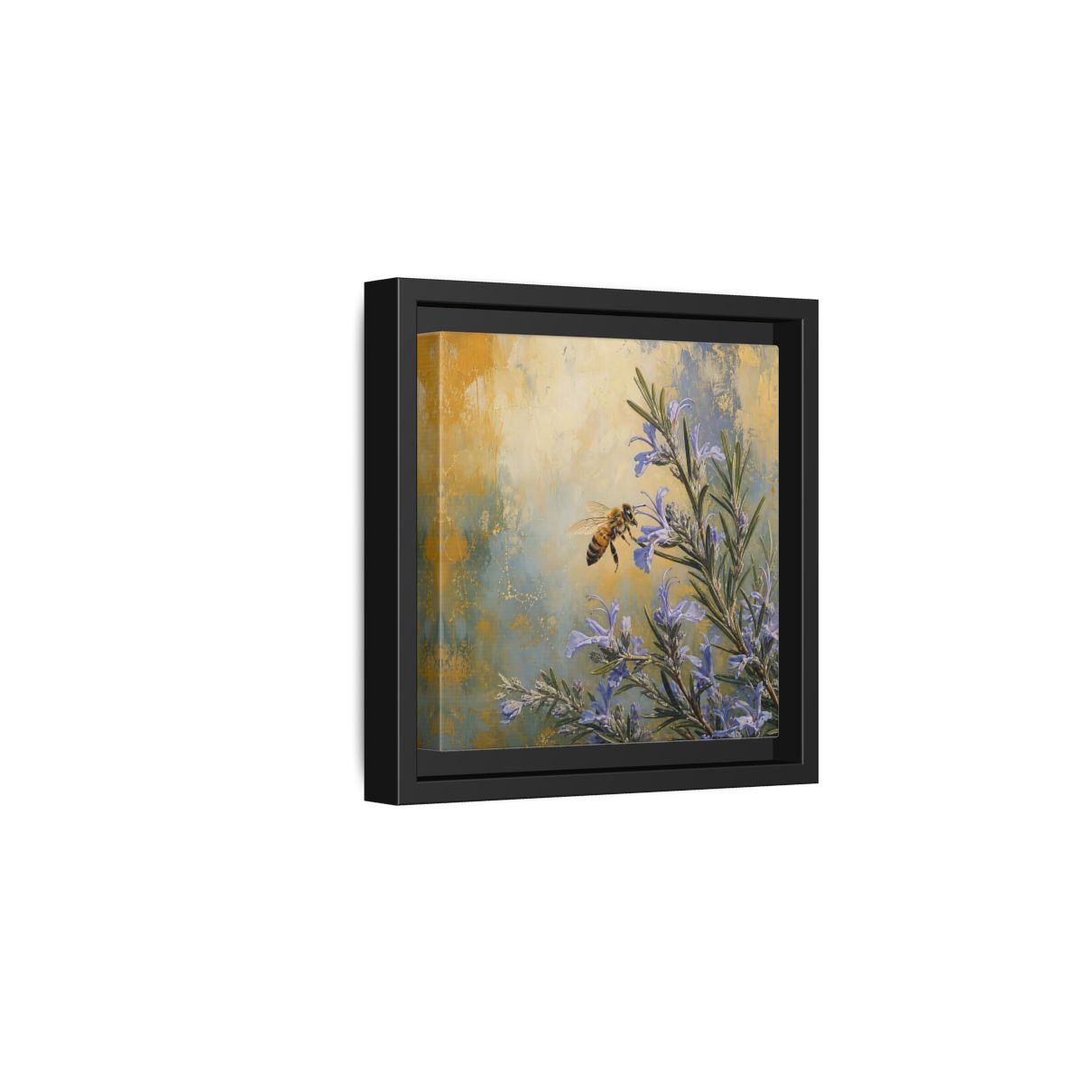 Side Mockup 3. Nature Honey Bee Blue Gold Bee shown as stretched canvas wall art