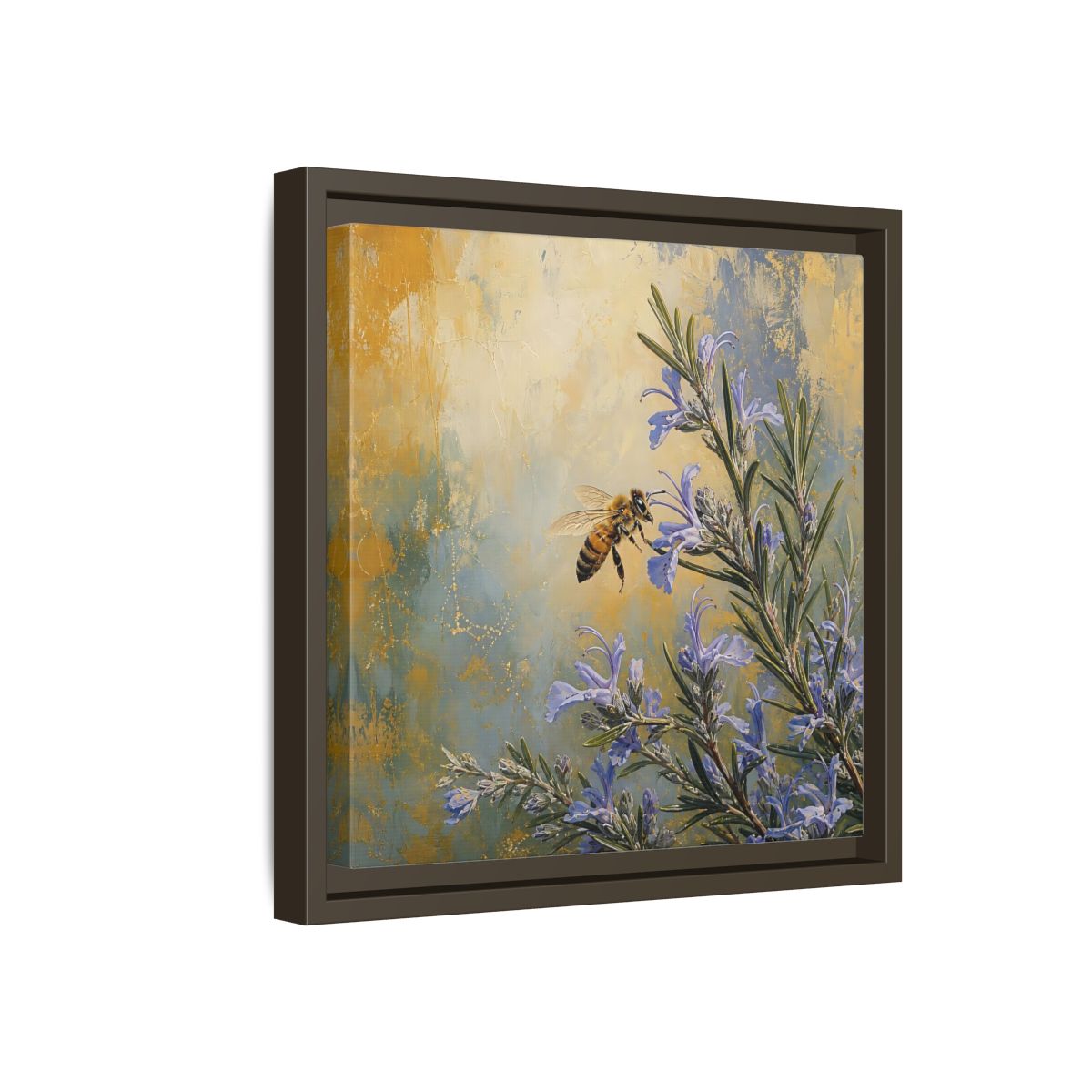 Side Mockup 17. Nature Honey Bee Blue Gold Bee shown as stretched canvas wall art