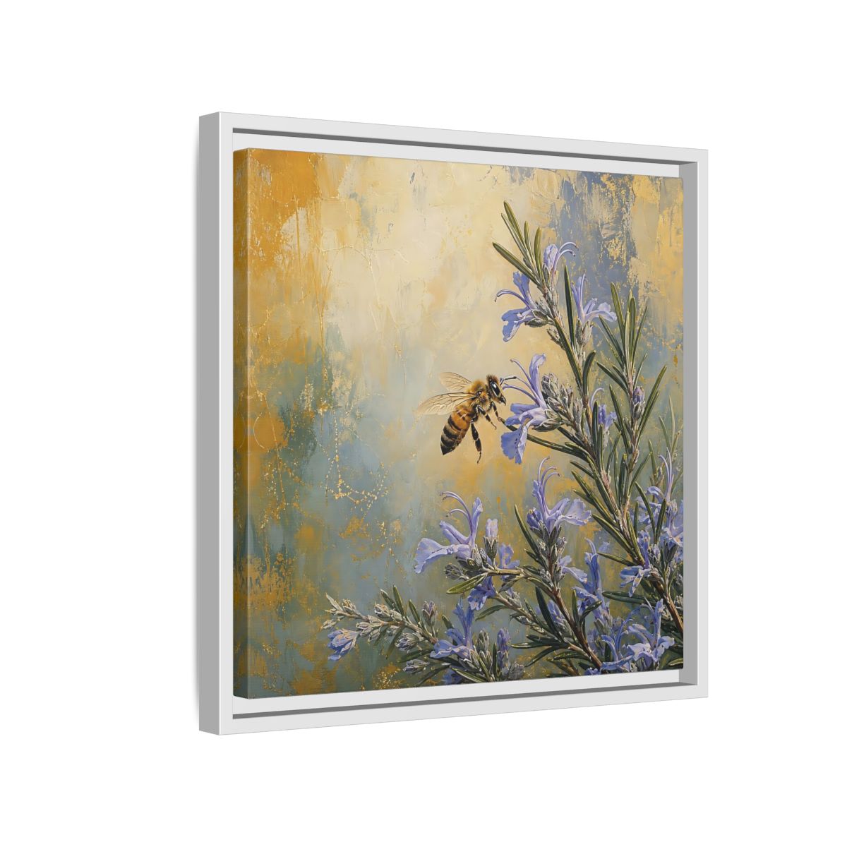 Side Mockup 13. Nature Honey Bee Blue Gold Bee shown as stretched canvas wall art