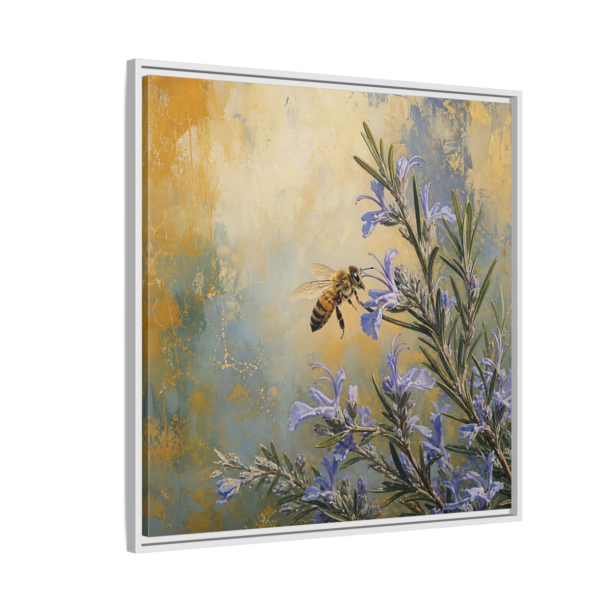 Side Mockup 7. Nature Honey Bee Blue Gold Bee shown as stretched canvas wall art