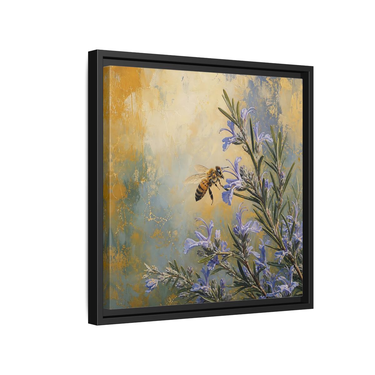 Side Mockup 15. Nature Honey Bee Blue Gold Bee shown as stretched canvas wall art