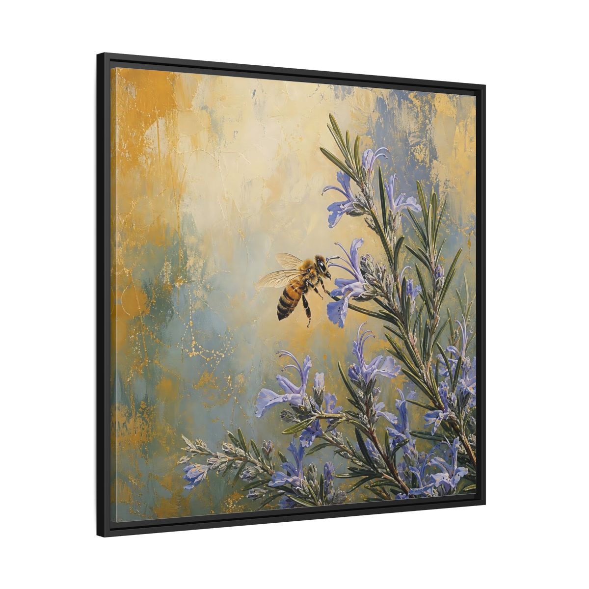 Side Mockup 30. Nature Honey Bee Blue Gold Bee shown as stretched canvas wall art