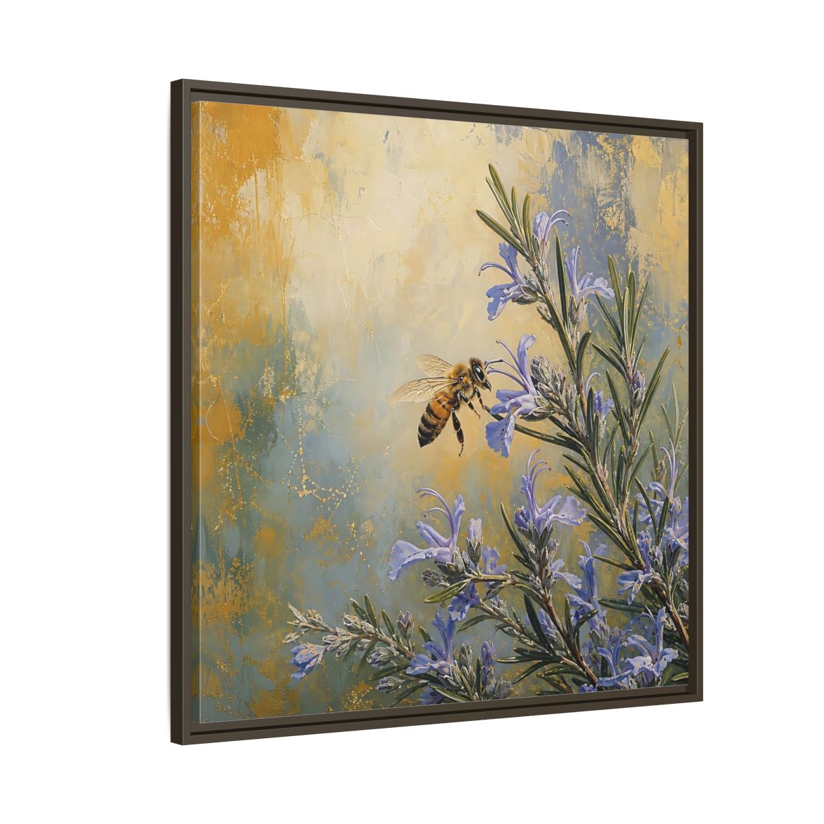 Side Mockup 8. Nature Honey Bee Blue Gold Bee shown as stretched canvas wall art
