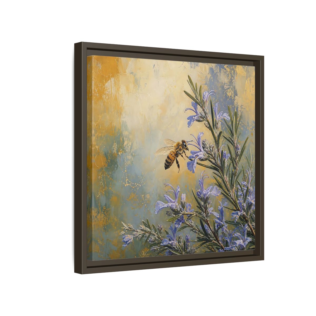 Side Mockup 14. Nature Honey Bee Blue Gold Bee shown as stretched canvas wall art