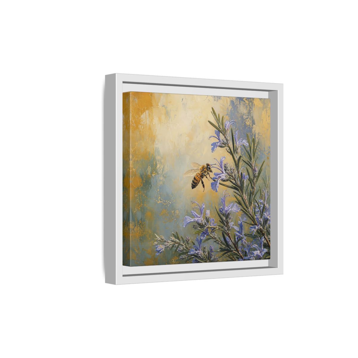 Side Mockup 19. Nature Honey Bee Blue Gold Bee shown as stretched canvas wall art