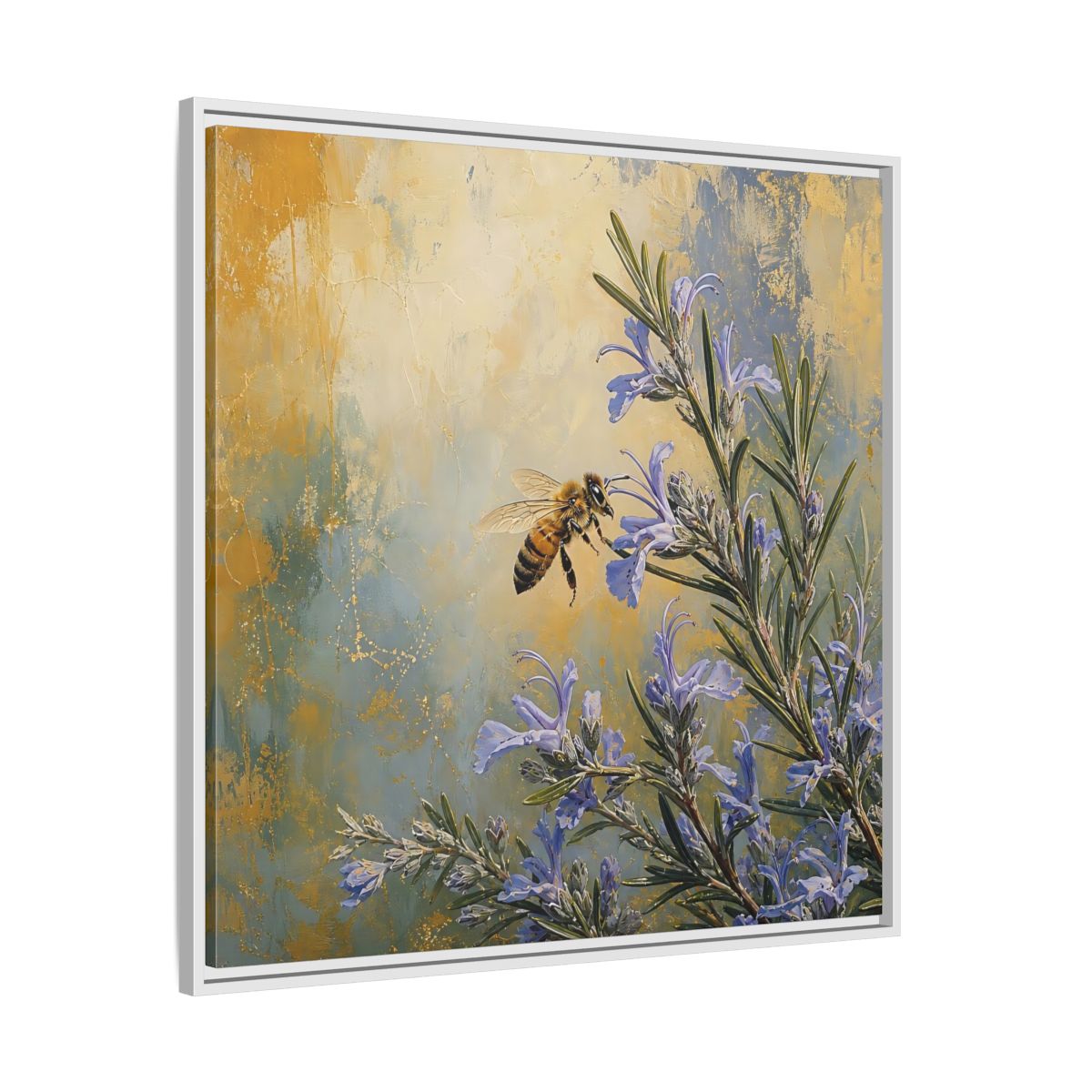 Side Mockup 25. Nature Honey Bee Blue Gold Bee shown as stretched canvas wall art