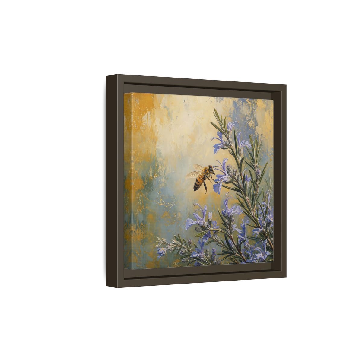 Side Mockup 20. Nature Honey Bee Blue Gold Bee shown as stretched canvas wall art