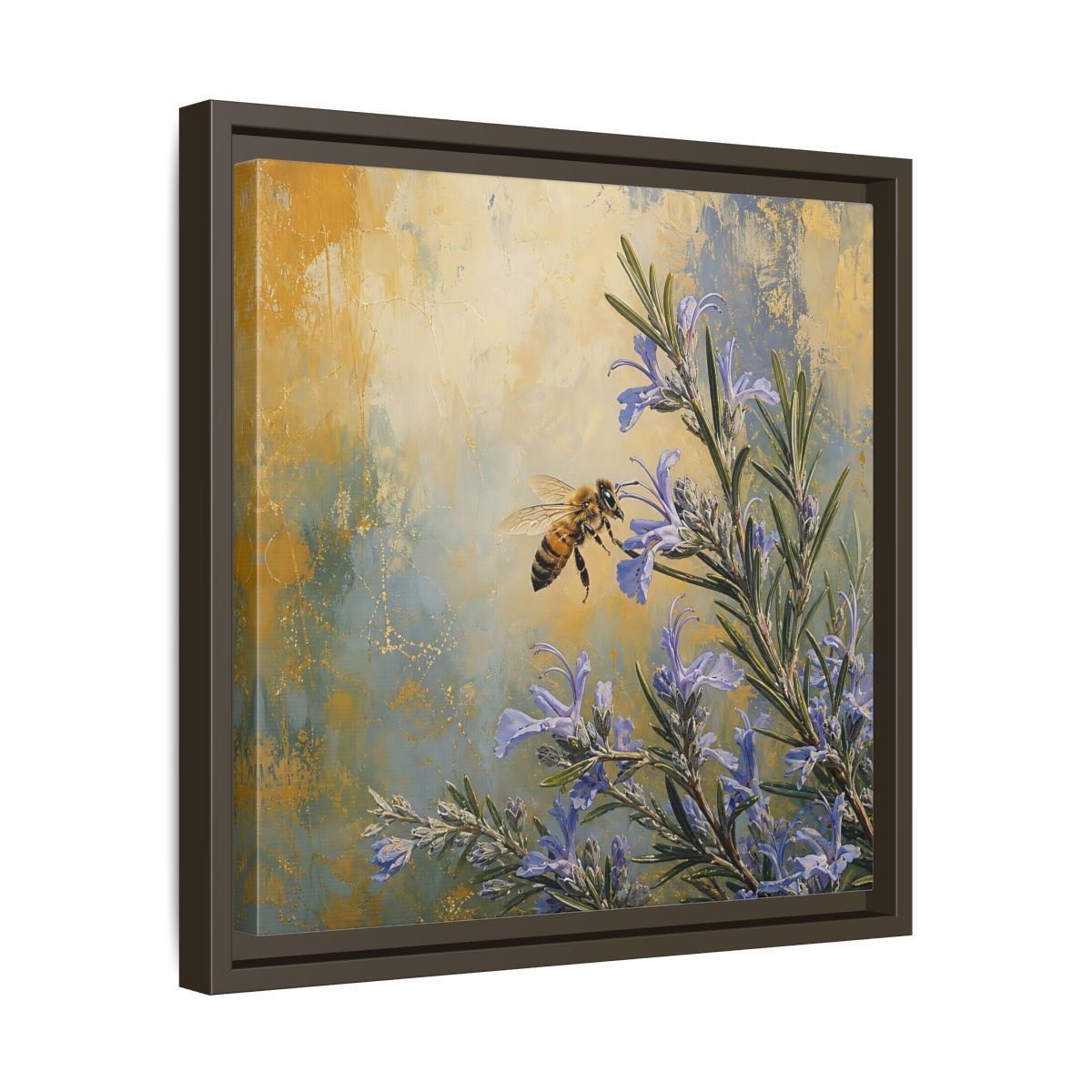 Side Mockup 29. Nature Honey Bee Blue Gold Bee shown as stretched canvas wall art