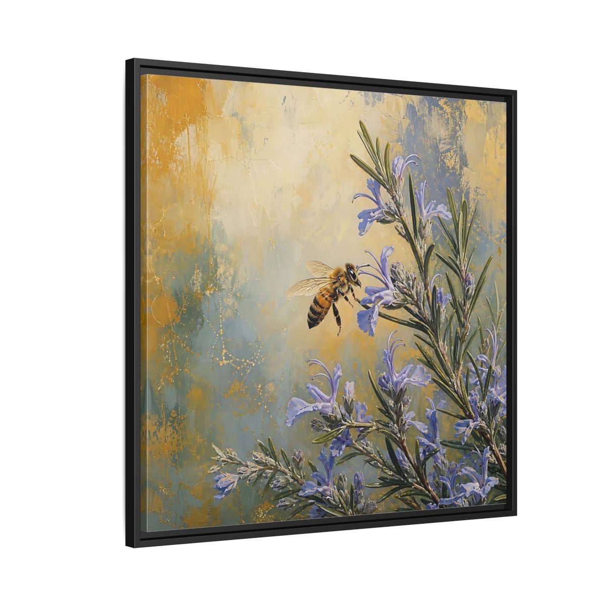 Side Mockup 9. Nature Honey Bee Blue Gold Bee shown as stretched canvas wall art