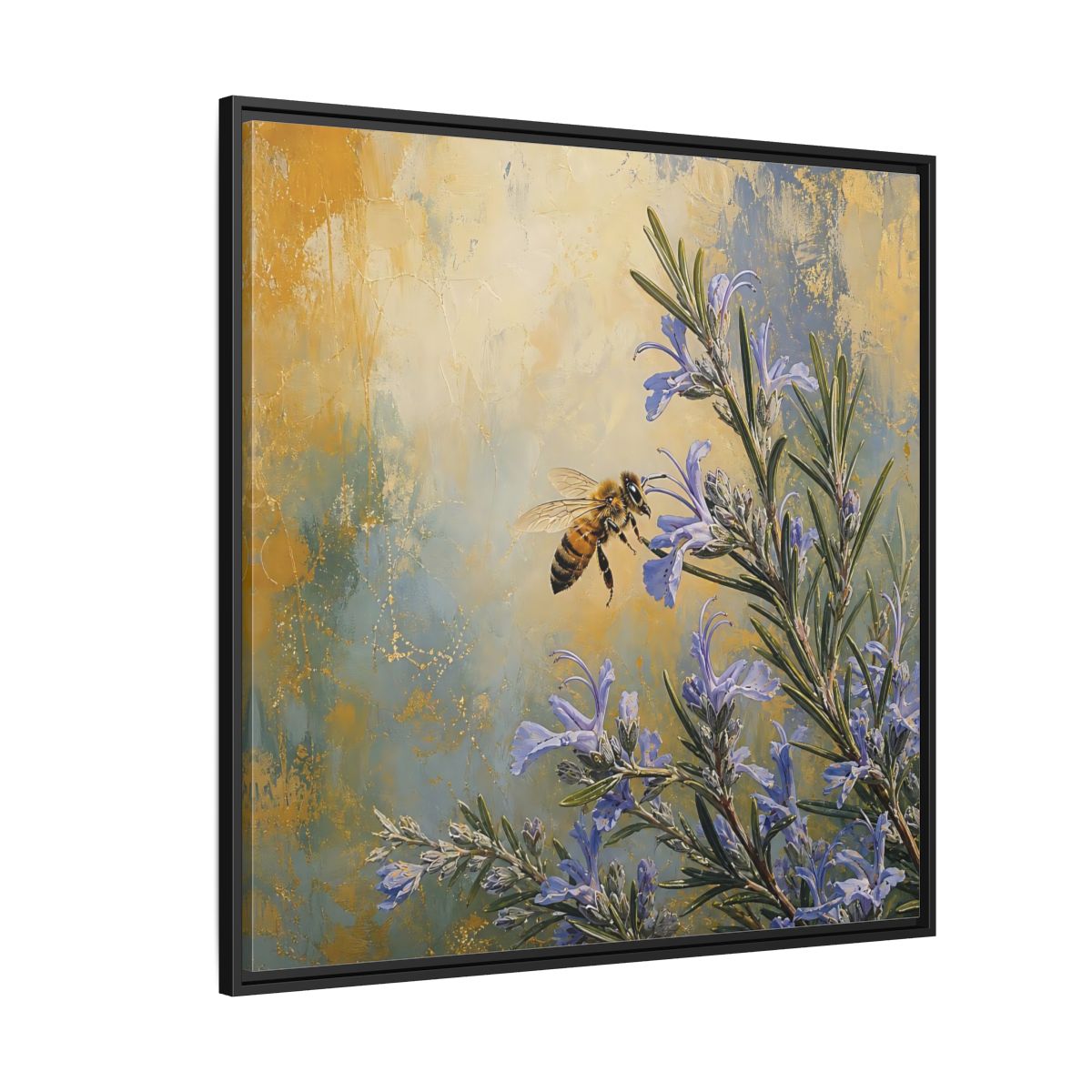 Side Mockup 6. Nature Honey Bee Blue Gold Bee shown as stretched canvas wall art