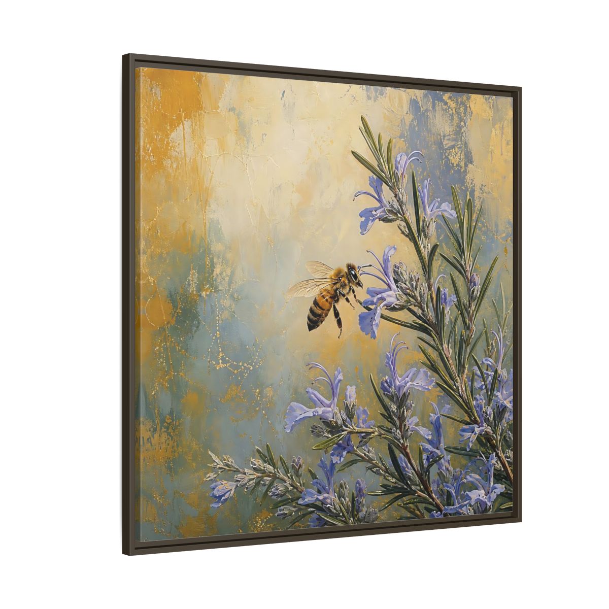Side Mockup 5. Nature Honey Bee Blue Gold Bee shown as stretched canvas wall art