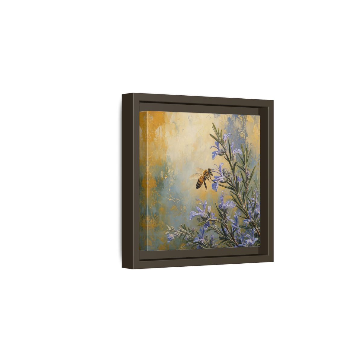 Side Mockup 2. Nature Honey Bee Blue Gold Bee shown as stretched canvas wall art