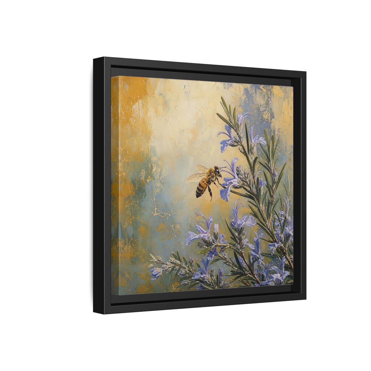 Side Mockup 18. Nature Honey Bee Blue Gold Bee shown as stretched canvas wall art