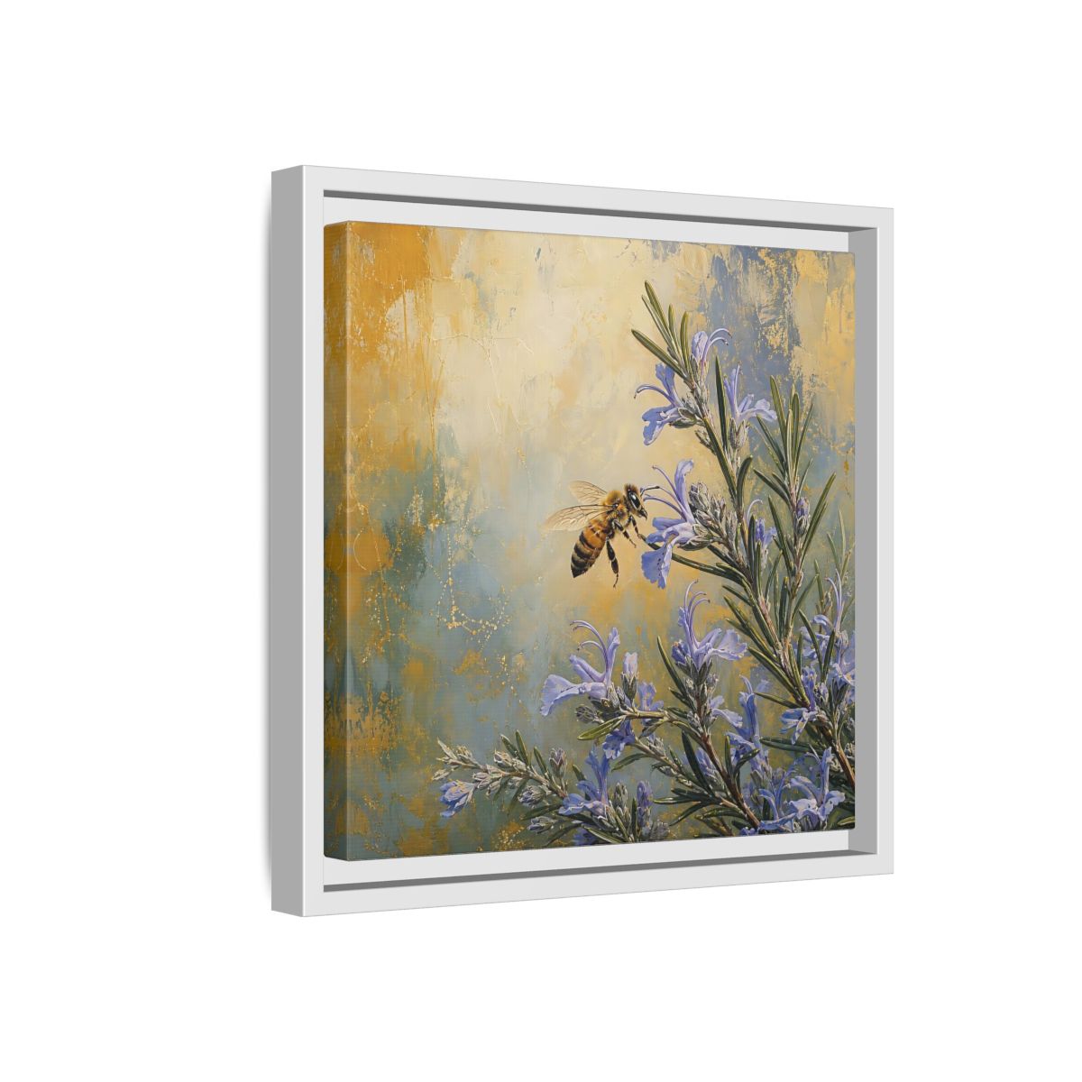 Side Mockup 16. Nature Honey Bee Blue Gold Bee shown as stretched canvas wall art