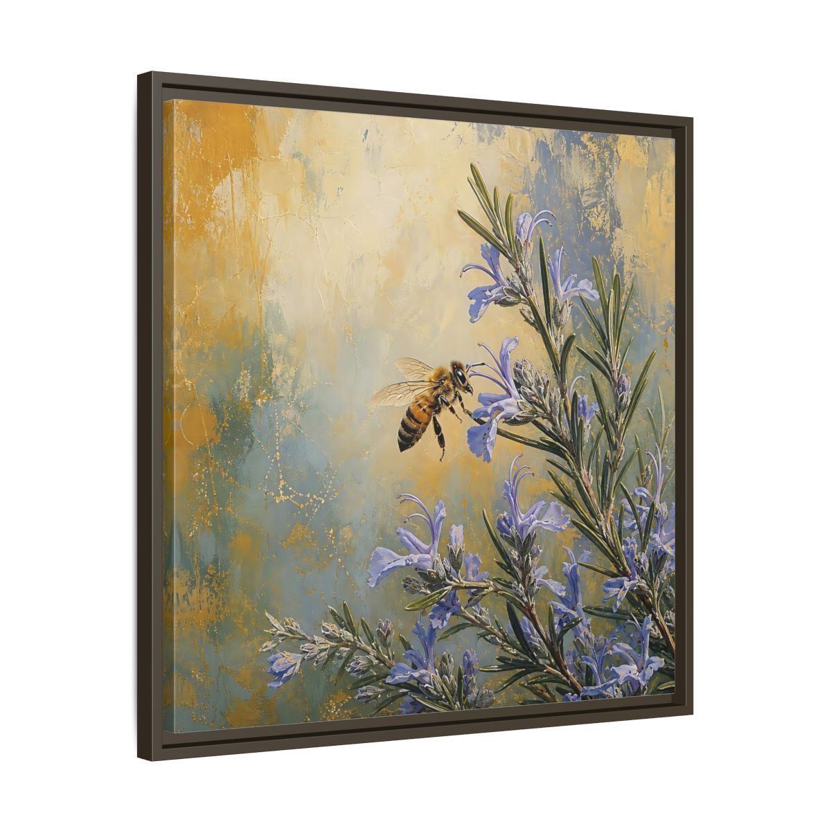 Side Mockup 27. Nature Honey Bee Blue Gold Bee shown as stretched canvas wall art