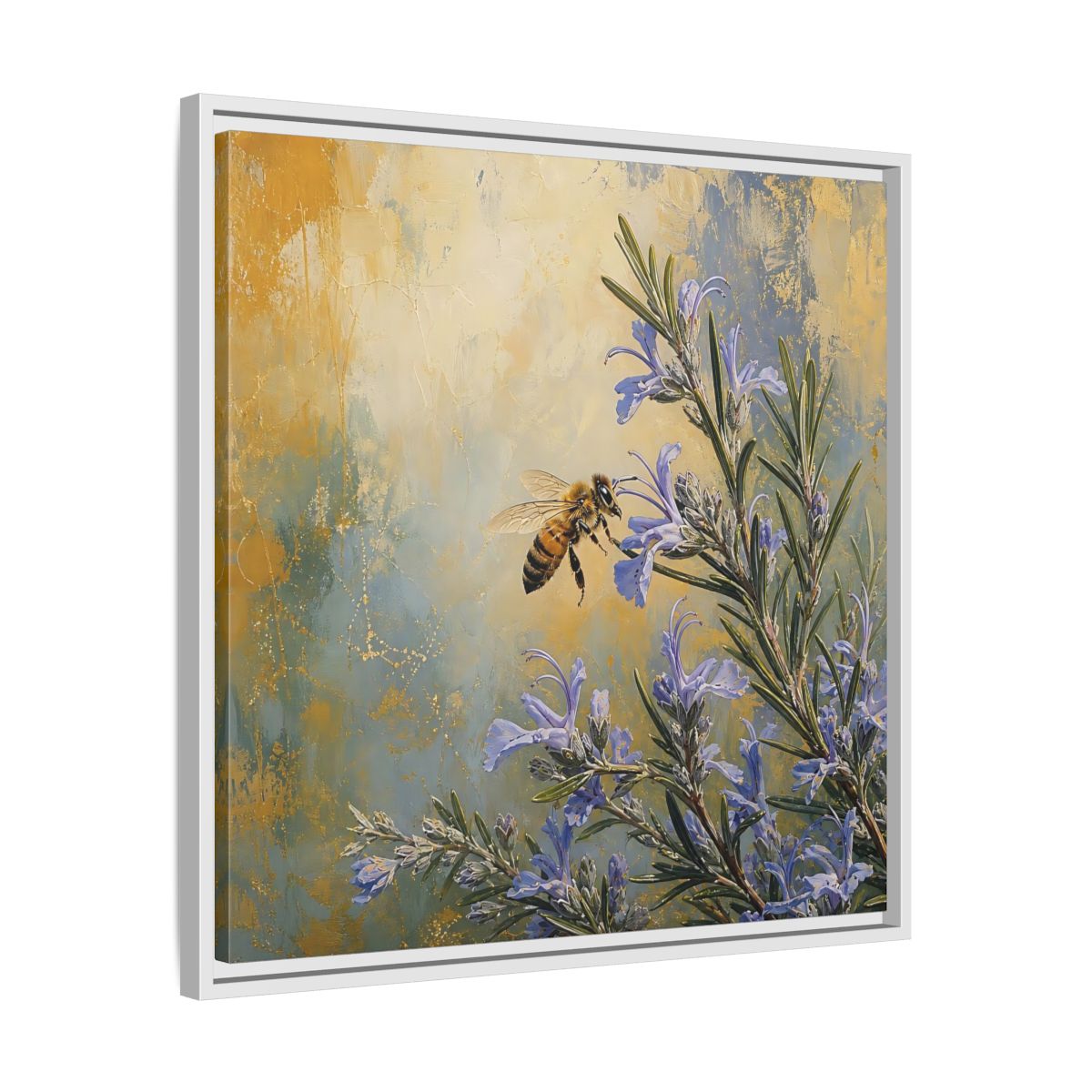 Side Mockup 26. Nature Honey Bee Blue Gold Bee shown as stretched canvas wall art