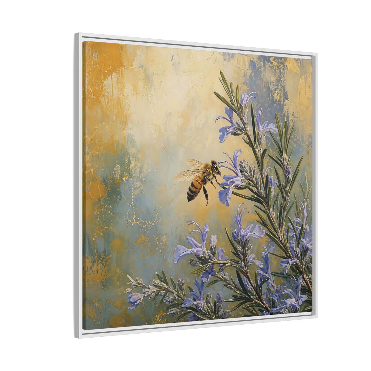 Side Mockup 4. Nature Honey Bee Blue Gold Bee shown as stretched canvas wall art