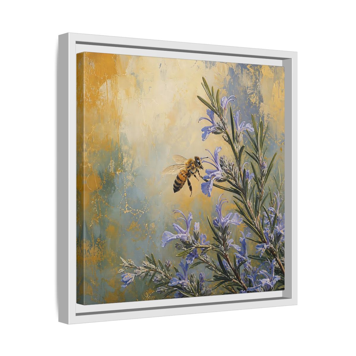 Side Mockup 28. Nature Honey Bee Blue Gold Bee shown as stretched canvas wall art