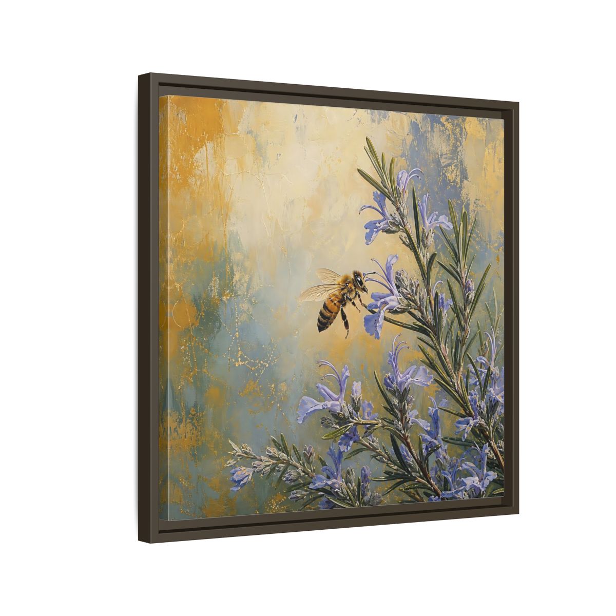 Side Mockup 11. Nature Honey Bee Blue Gold Bee shown as stretched canvas wall art