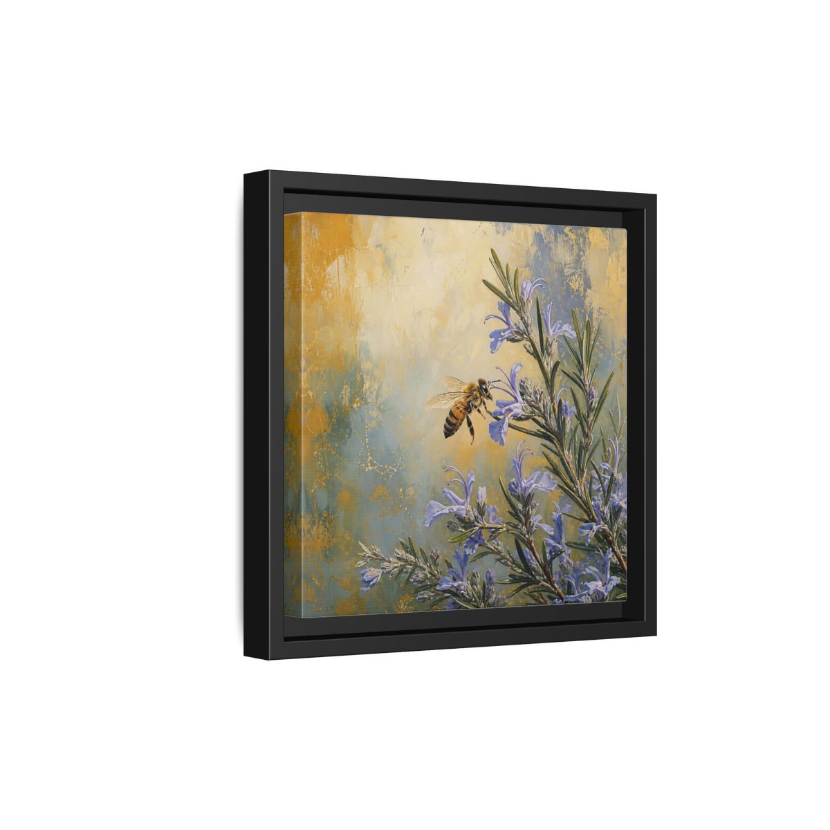 Side Mockup 21. Nature Honey Bee Blue Gold Bee shown as stretched canvas wall art
