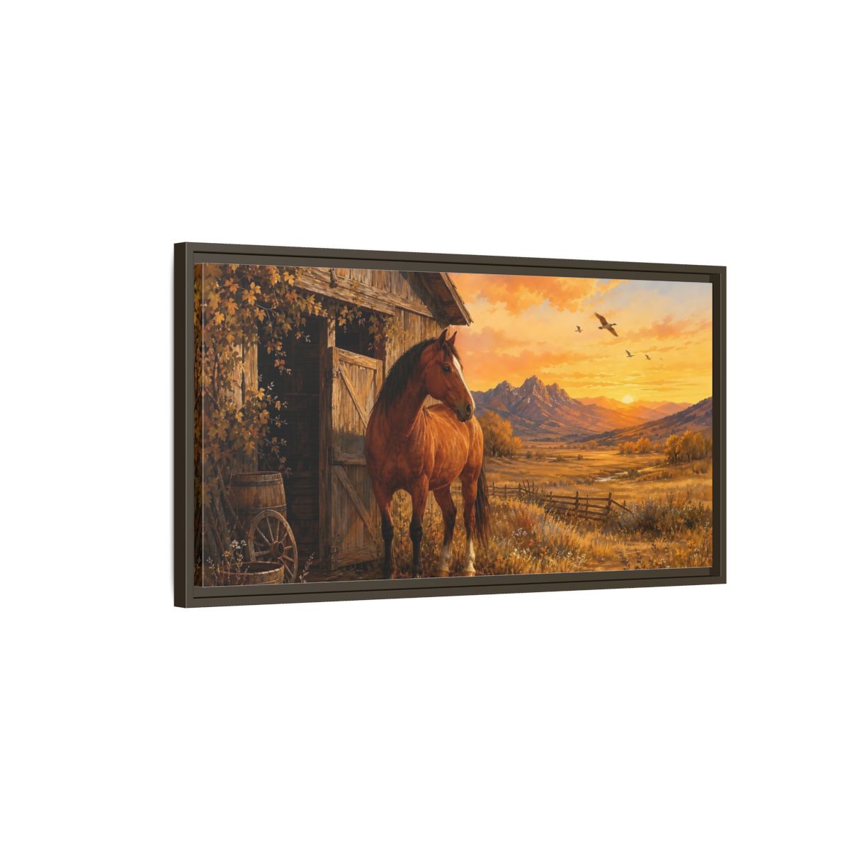 Main Mockup. Nature Horse Brown And Orange shown as stretched canvas wall art