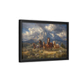 Side Mockup 6. Nature Horses Brown Horses Mountains shown as stretched canvas wall art