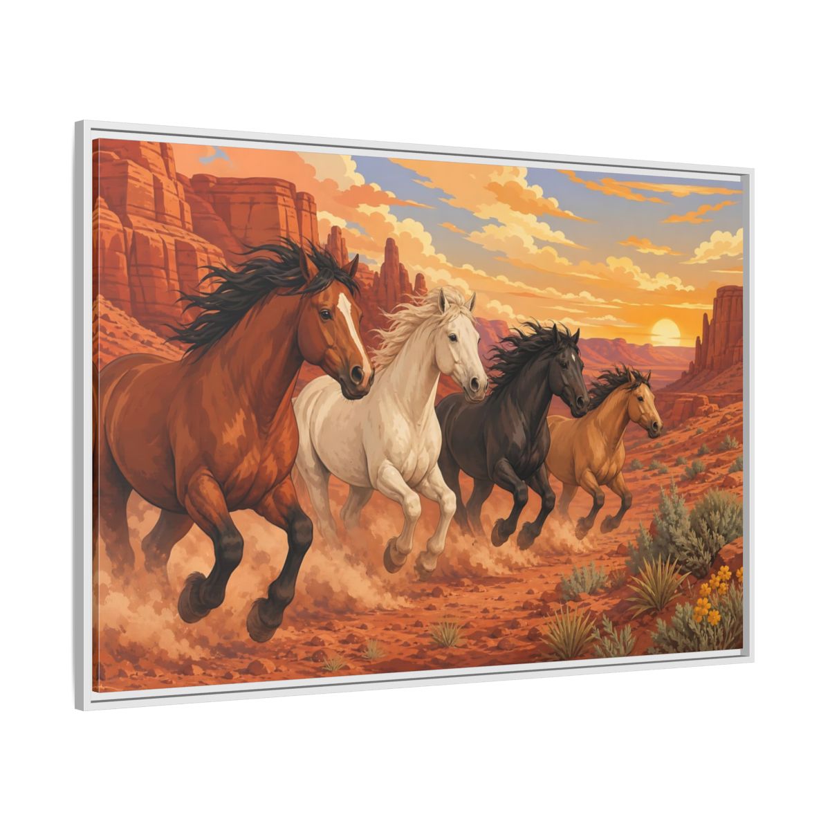 Side Mockup 7. Nature Horses Desert Horses Sunset shown as stretched canvas wall art