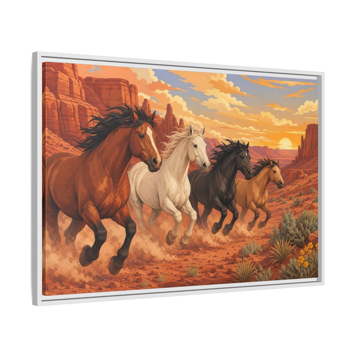 Side Mockup 9. Nature Horses Desert Horses Sunset shown as stretched canvas wall art