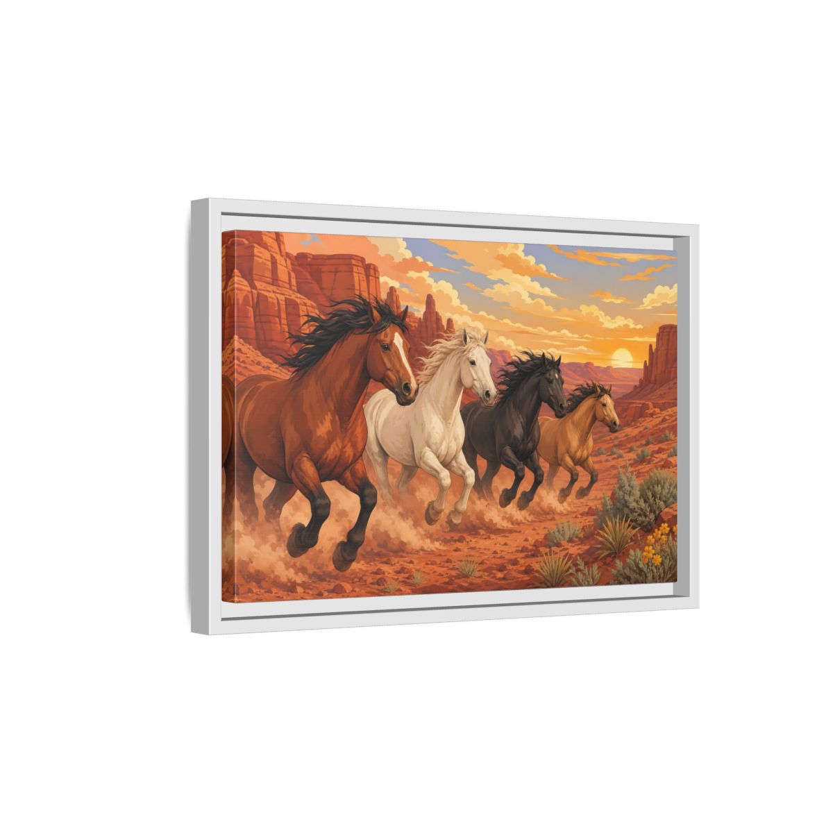 Side Mockup 4. Nature Horses Desert Horses Sunset shown as stretched canvas wall art