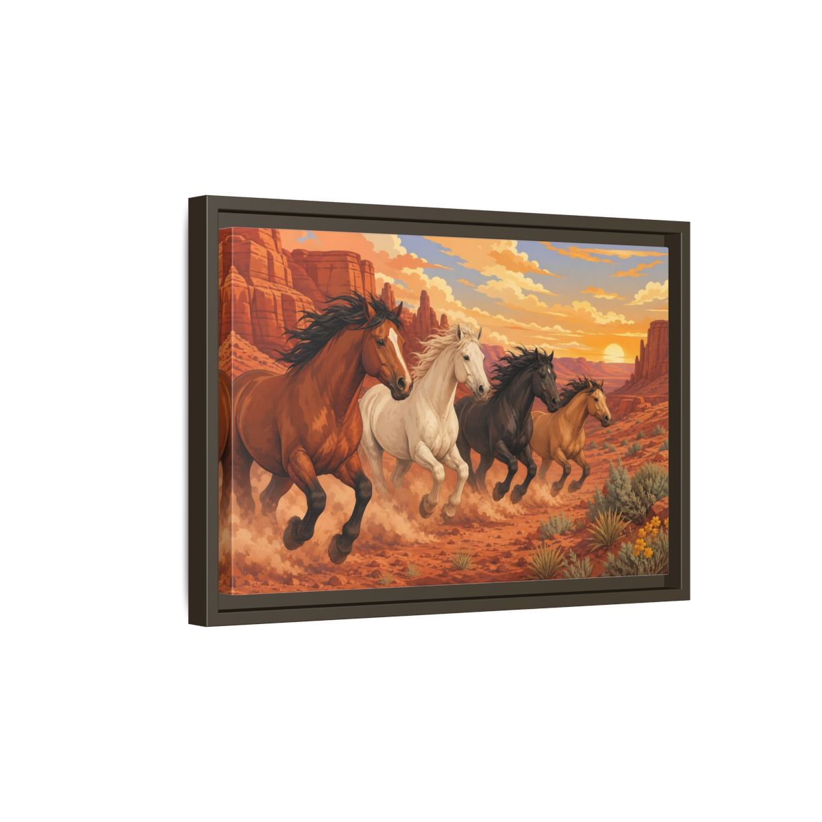 Side Mockup 5. Nature Horses Desert Horses Sunset shown as stretched canvas wall art
