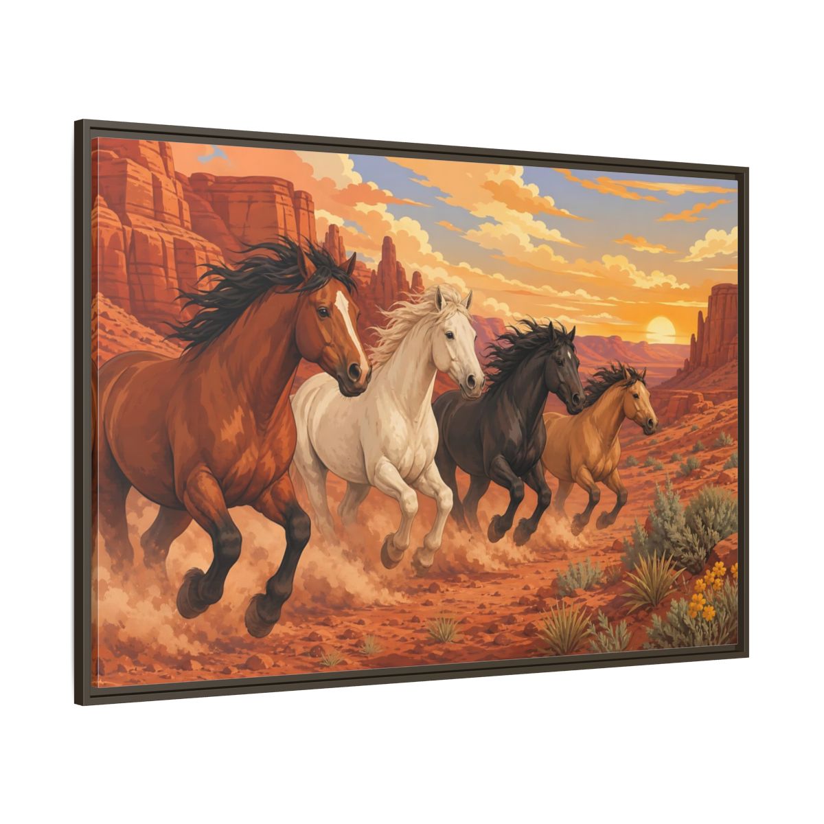 Side Mockup 8. Nature Horses Desert Horses Sunset shown as stretched canvas wall art