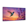 Side Mockup 3. Nature Hummingbird Purple And Orange shown as stretched canvas wall art