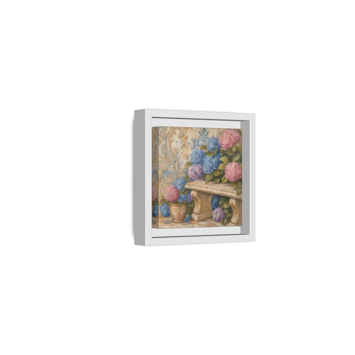 Side Mockup 22. Nature Hydrangeas Pink Blue Hydrangeas shown as stretched canvas wall art