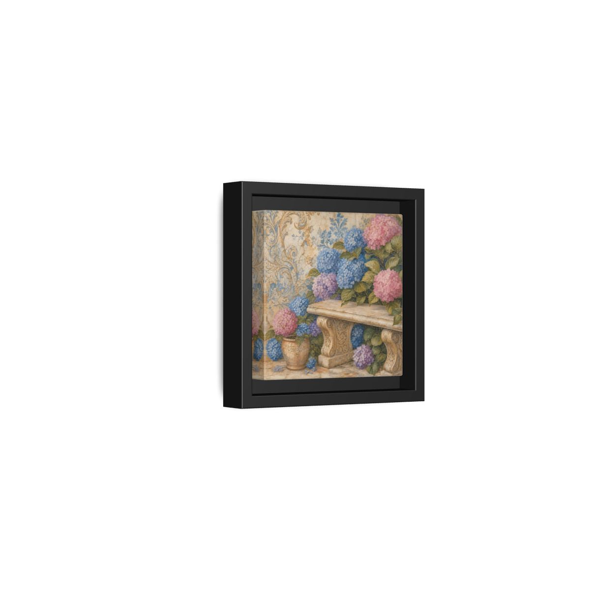 Side Mockup 24. Nature Hydrangeas Pink Blue Hydrangeas shown as stretched canvas wall art