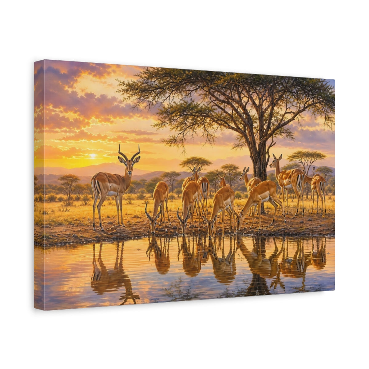 Side Mockup 4. Nature Impala Warm Impala Sunset shown as stretched canvas wall art