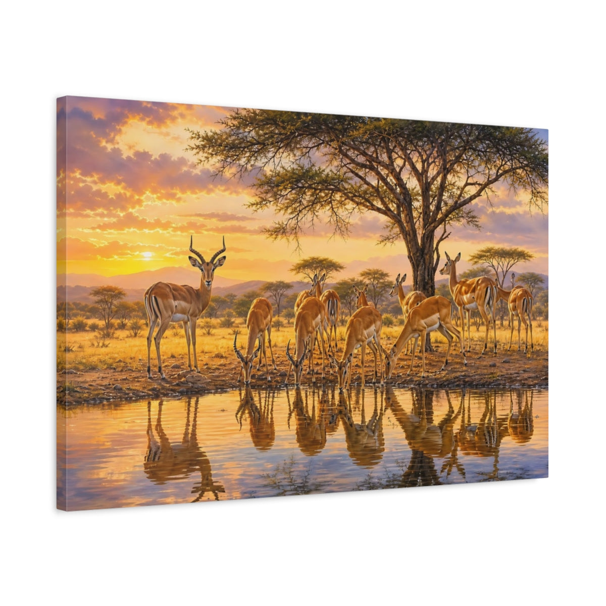 Side Mockup 2. Nature Impala Warm Impala Sunset shown as stretched canvas wall art