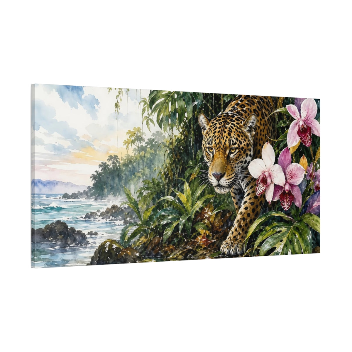 Side Mockup 2. Nature Jaguar Jungle Jaguar shown as stretched canvas wall art