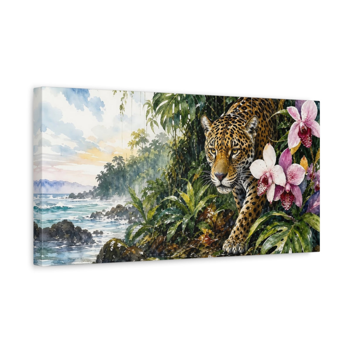 Side Mockup 3. Nature Jaguar Jungle Jaguar shown as stretched canvas wall art