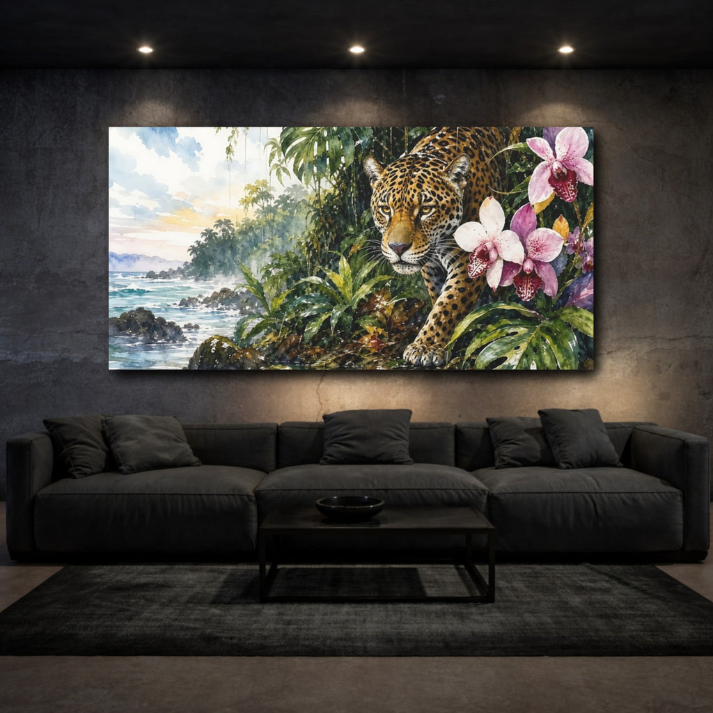 Mockup 3. Nature Jaguar Jungle Jaguar shown as stretched canvas wall art