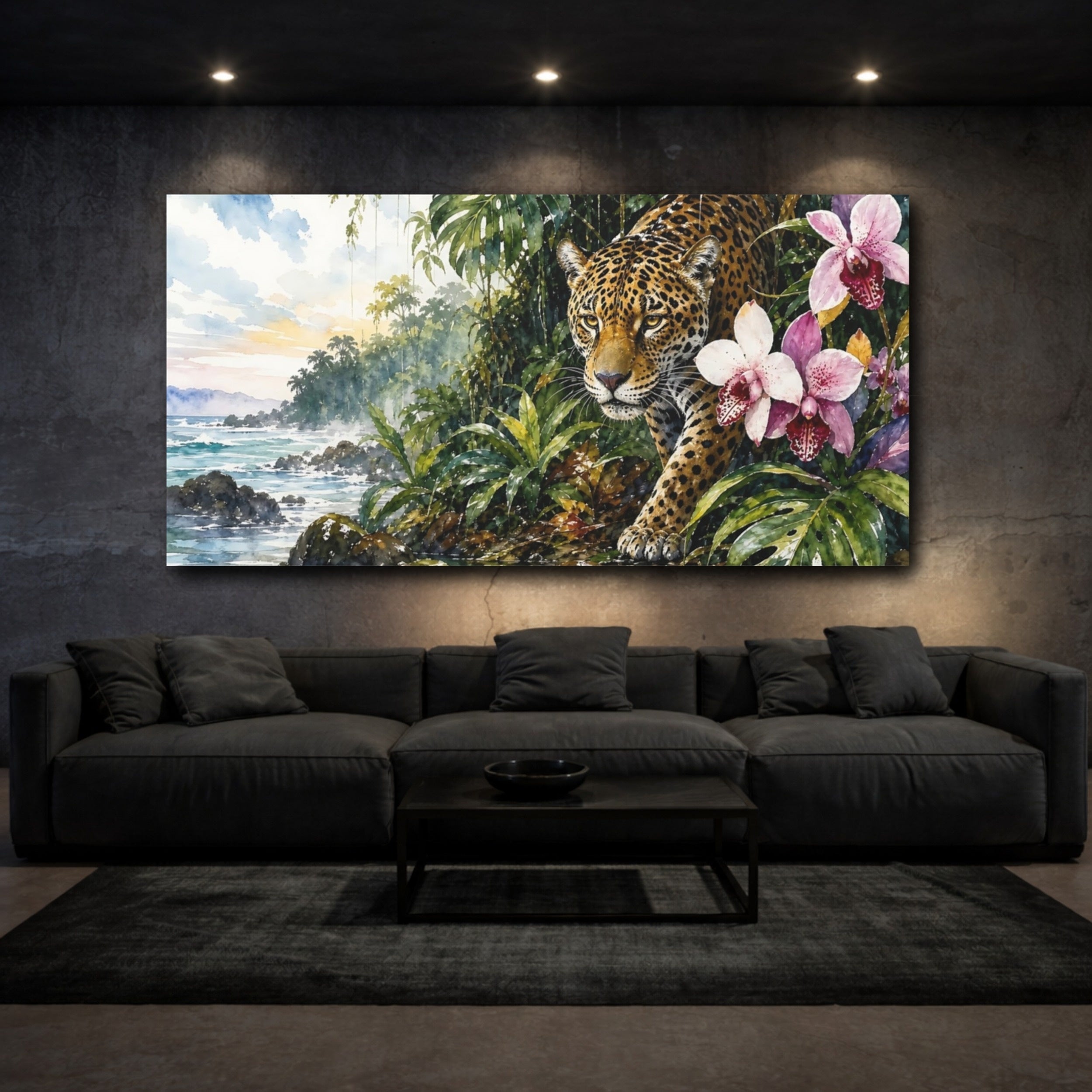 Mockup 3. Nature Jaguar Jungle Jaguar shown as stretched canvas wall art