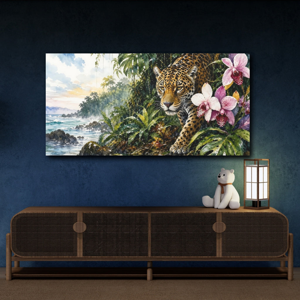 Mockup 4. Nature Jaguar Jungle Jaguar shown as stretched canvas wall art