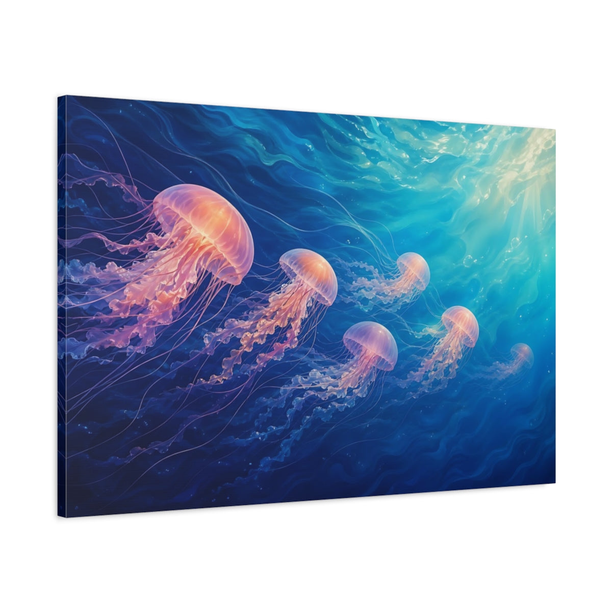 Main Mockup. Nature Jellyfish Blue And Pink shown as canvas print