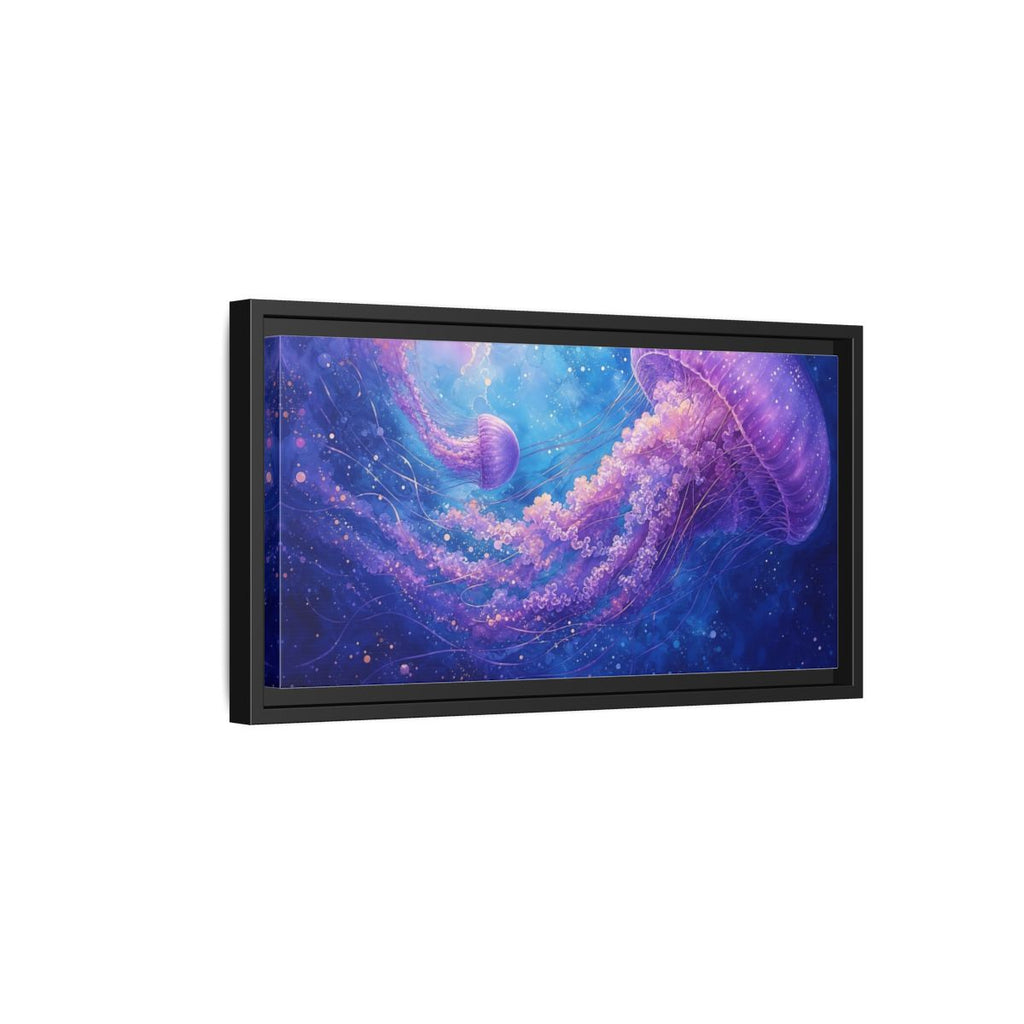 Side Mockup 8. Nature Jellyfish Purple And Blue Jellyfish shown as stretched canvas wall art