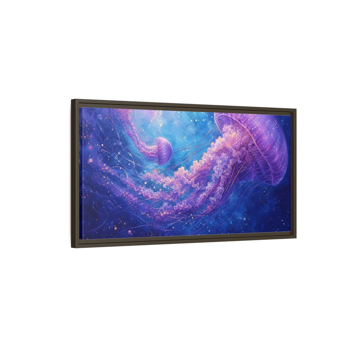 Main Mockup. Nature Jellyfish Purple And Blue Jellyfish shown as stretched canvas wall art