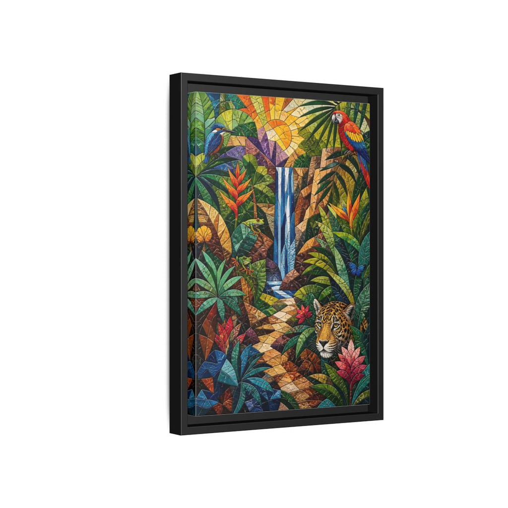 Side Mockup 6. Nature Jungle Animals Colorful Jungle Mosaic shown as stretched canvas wall art