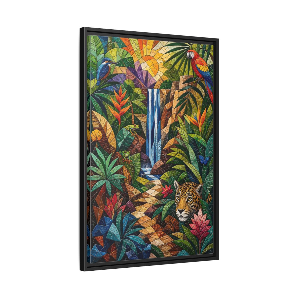 Side Mockup 14. Nature Jungle Animals Colorful Jungle Mosaic shown as stretched canvas wall art