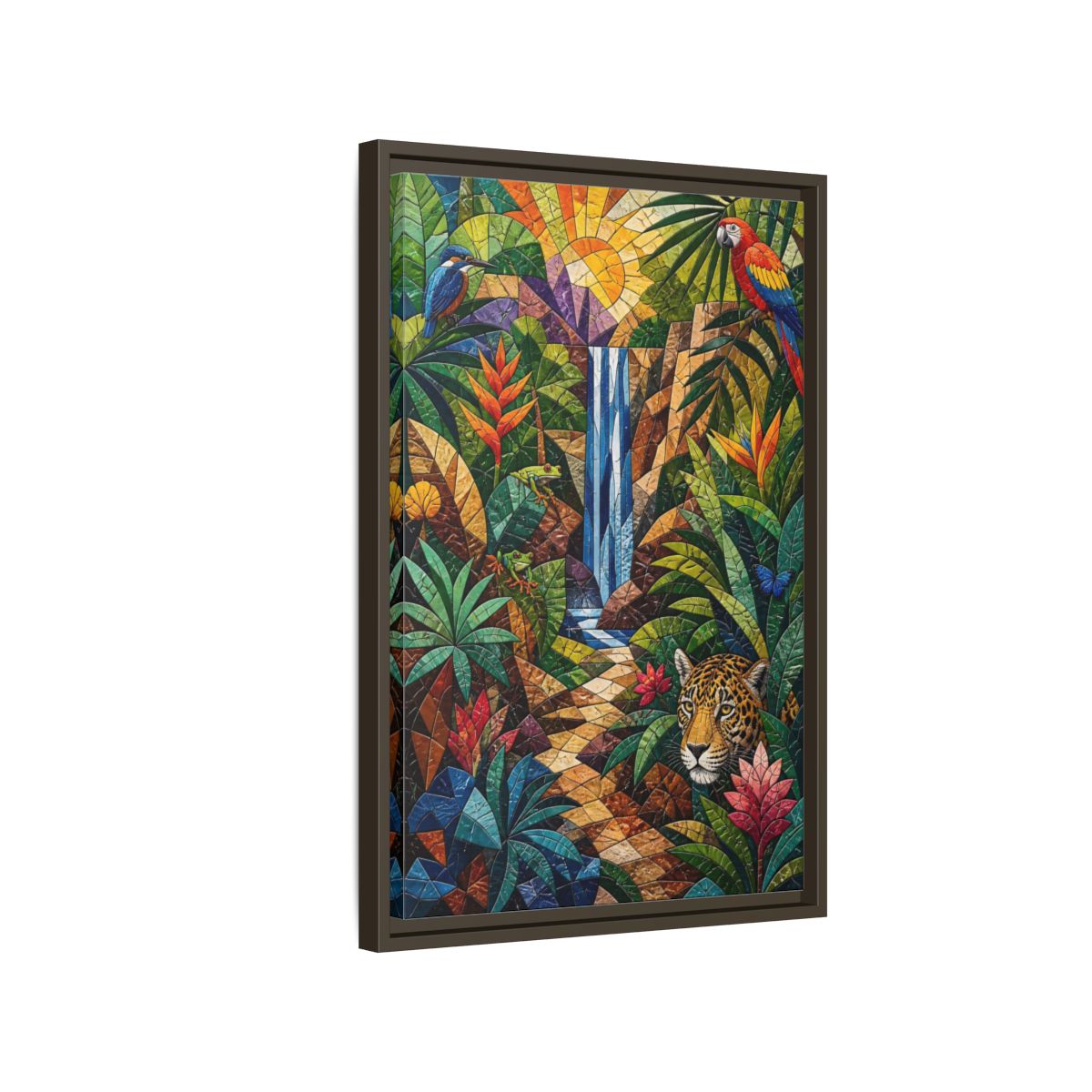 Side Mockup 2. Nature Jungle Animals Colorful Jungle Mosaic shown as stretched canvas wall art