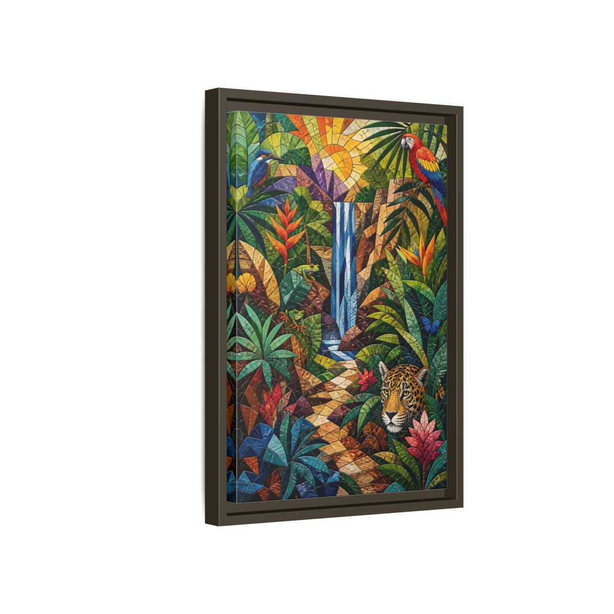 Side Mockup 5. Nature Jungle Animals Colorful Jungle Mosaic shown as stretched canvas wall art